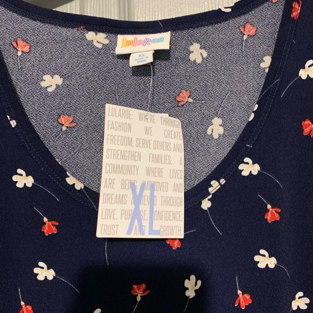 LuLaRoe Dark Blue Dress with Red and White Floral